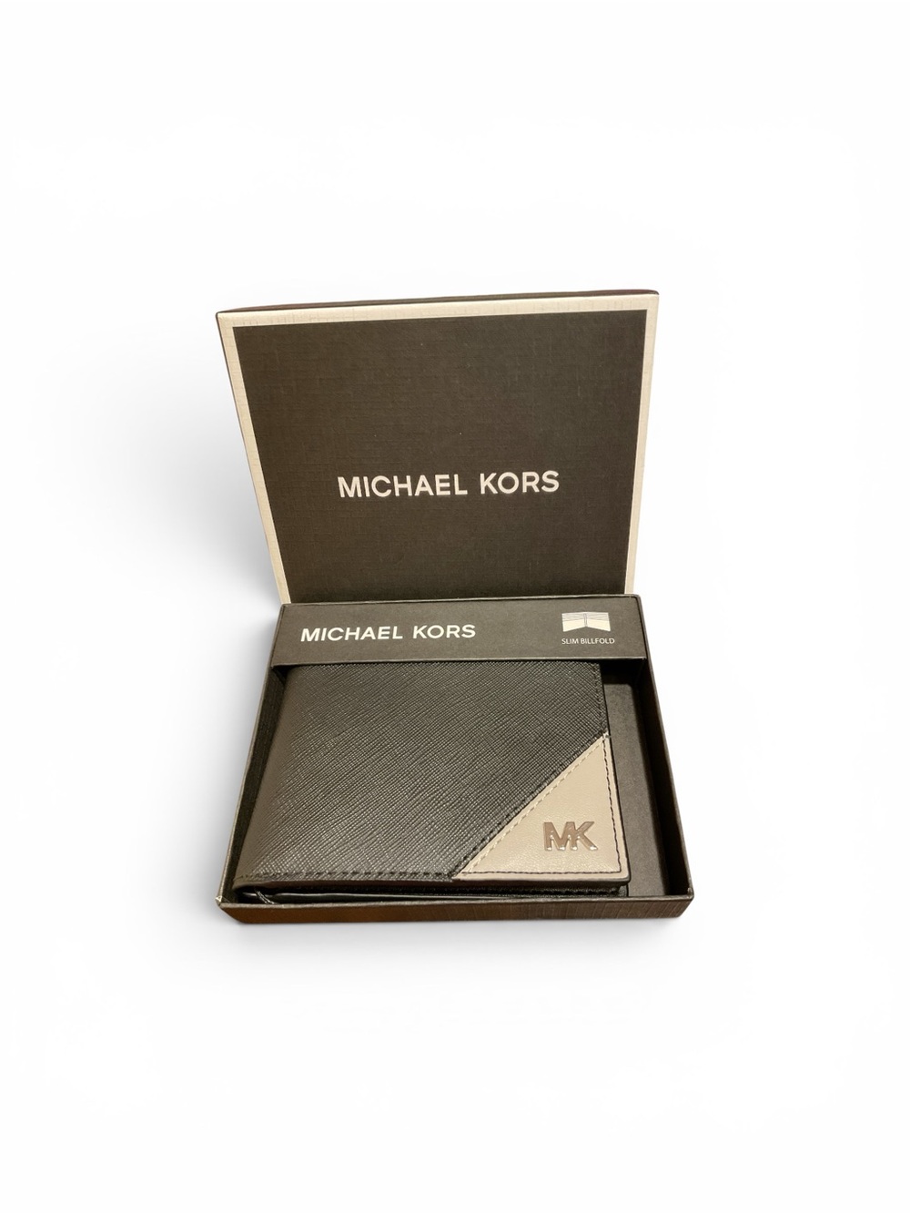 Michael Kors Black and Tan Slim Bifold Card Holder Wallet NWT